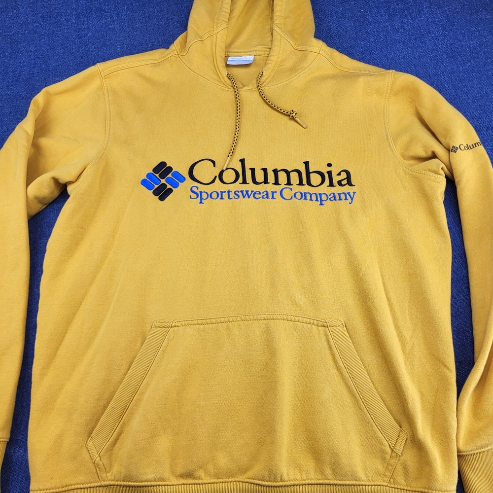 Columbia Sportswear Mens Trek Hoodie Mustard Yellow Embroidered Logo Sz M Y2K